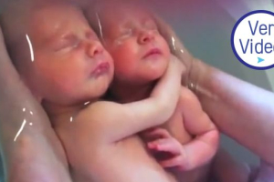 El tierno abrazo de gemelos recién nacidos
